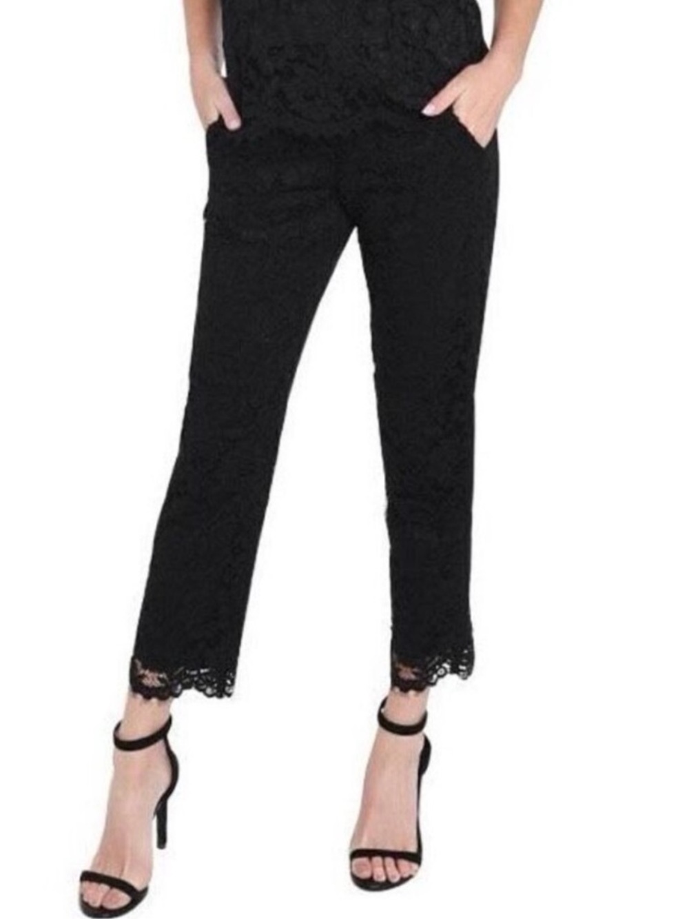Jude Connally Lace Pants Elastic Waist Cropped Black Small
